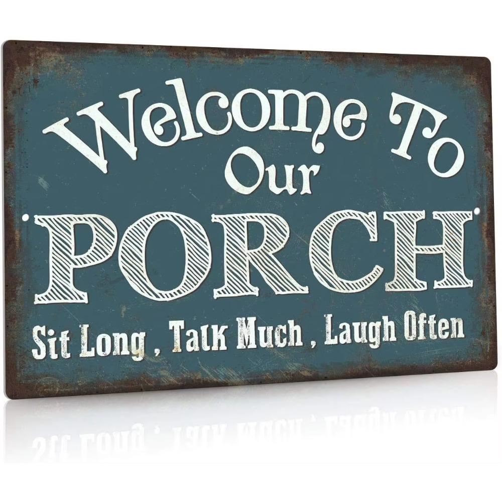 Putuo Decor Porch Sign Metal Wall Sign Porch Decor for Home Bar Farmhouse This is Our Happy Place Wall Art for Front Door Decor
