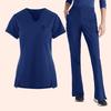 Women's Loose And Comfortable V-neck Short Sleeved Workwear With Tie Up Top And Waist Cinching Beauty Suit Set