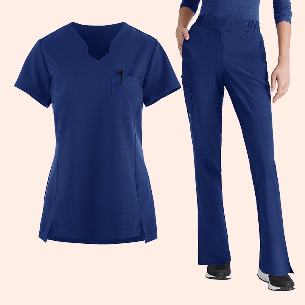 Women's Loose And Comfortable V-neck Short Sleeved Workwear With Tie Up Top And Waist Cinching Beauty Suit Set