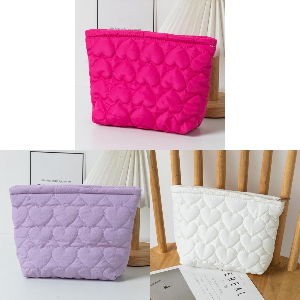 Polyester Heart Suture Handheld Makeup Bag With Breathable Design For Daily Use