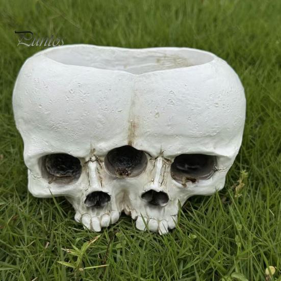 Gothic Style Gift Double Skull Flowerpot for Succulents Green Plants, Realistic Resin Planter, Small Pot Plant Halloween Party & Indoor Outdoor