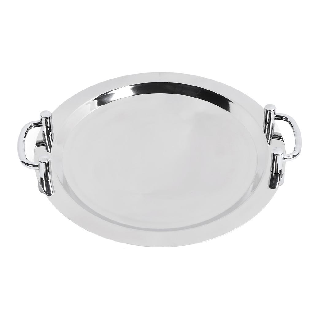 Stainless Steel Buffet Plate Bright Mirror Finish Serving Tray with Handle for Hotel Restaurant Banquet Circular