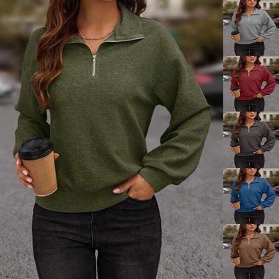 Women's Knit Textured Fabric Zip Long Sleeve Sweatshirt