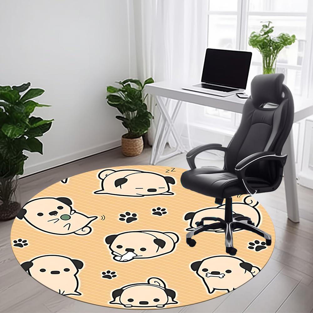 1PCPug Pattern Office Round Area Rug,  Mat Suitable For Office, Under Office Chairs Bedroom Living Room Home Decor, Room Deco