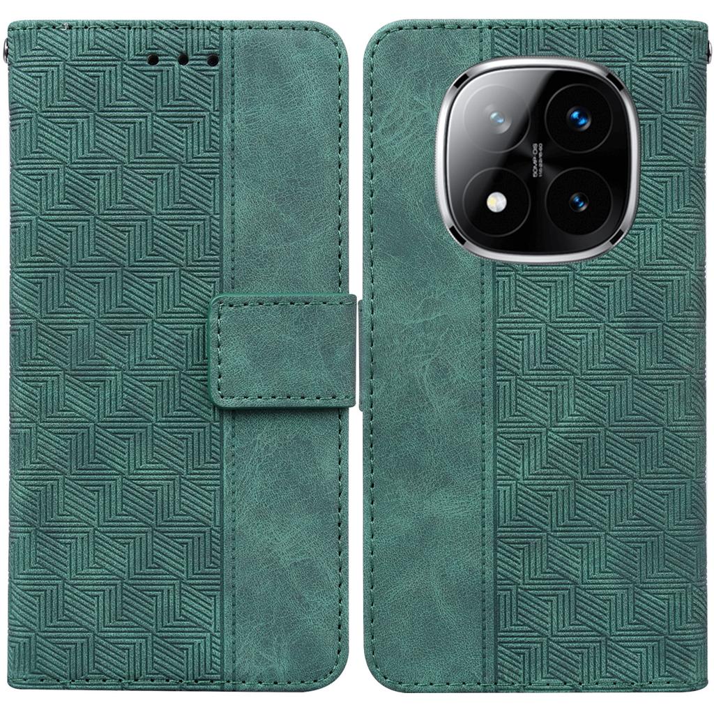 For Xiaomi Redmi Note 14 Pro 5G/Poco X7 5G Case Geometry Pattern Leather Wallet Phone Cover with Wrist Strap