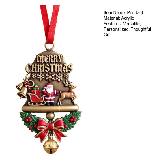 Christmas Ornaments Double-Sided Acrylic Santa Claus Bell Hanging Decor for Tree Home Store Festive Holiday Party Decoration