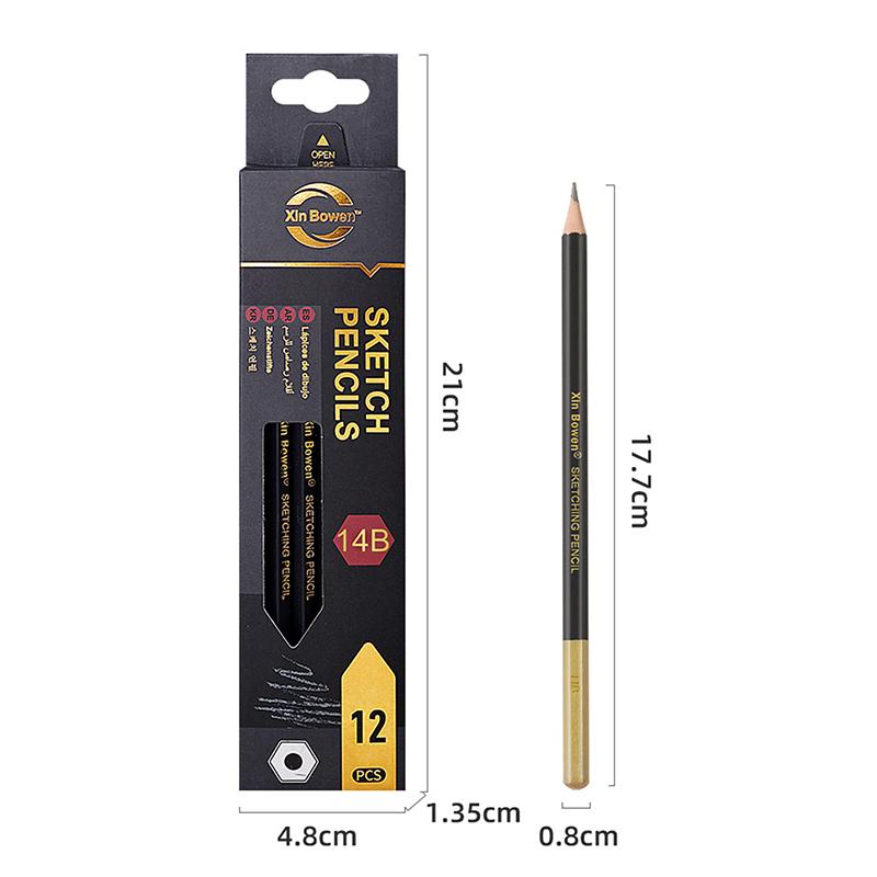 12Pcs/Box Wooden Lead Pencils Hb-14B High-Quality Art Draw Specific Graphite Core Sketching Writing Stationery Supplies