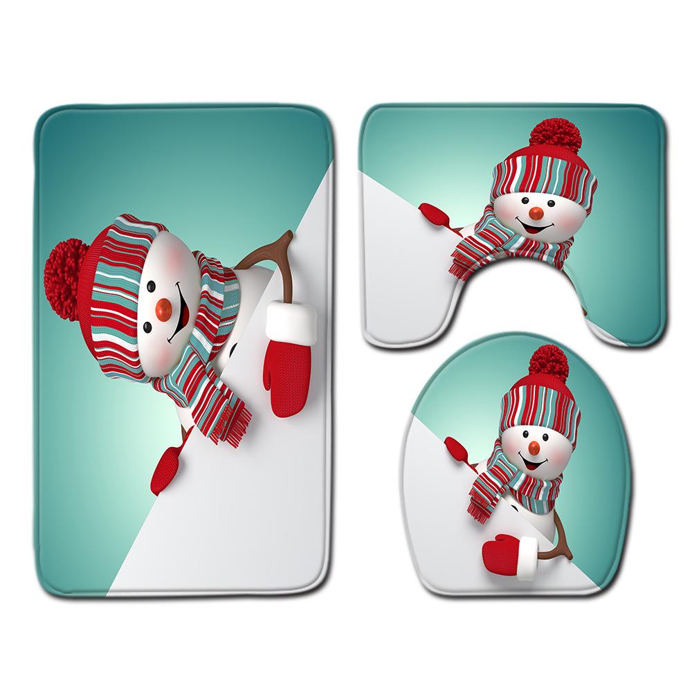 Christmas Bathroom Floor Mat Toilet Three-Piece Set