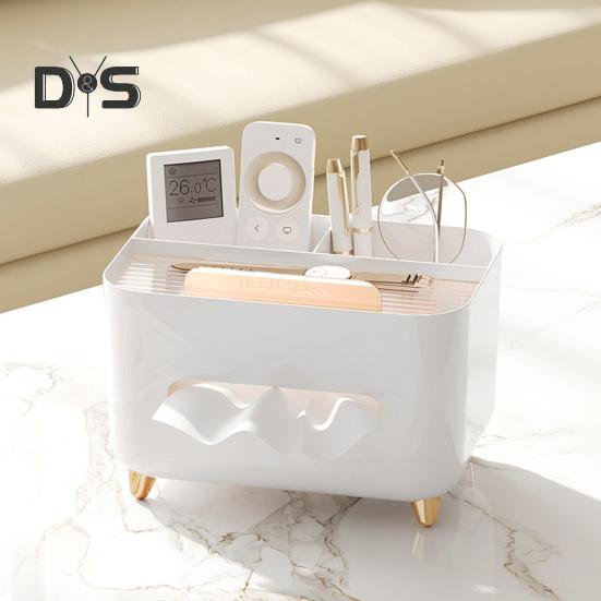 Multifunctional Tissue Box Cover Holder with Storage Compartments Large Capacity Rectangular Napkin Tissue Organizer