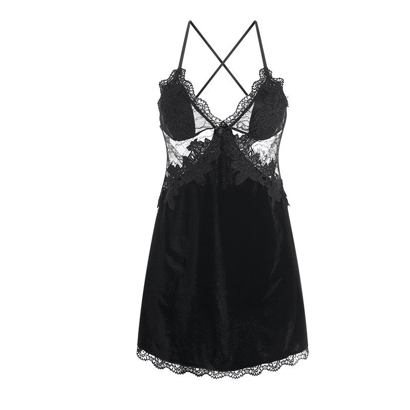 Women's Plus Size Velvet Push Up Padded Cami Sleep Dress with Robe Lounge Set