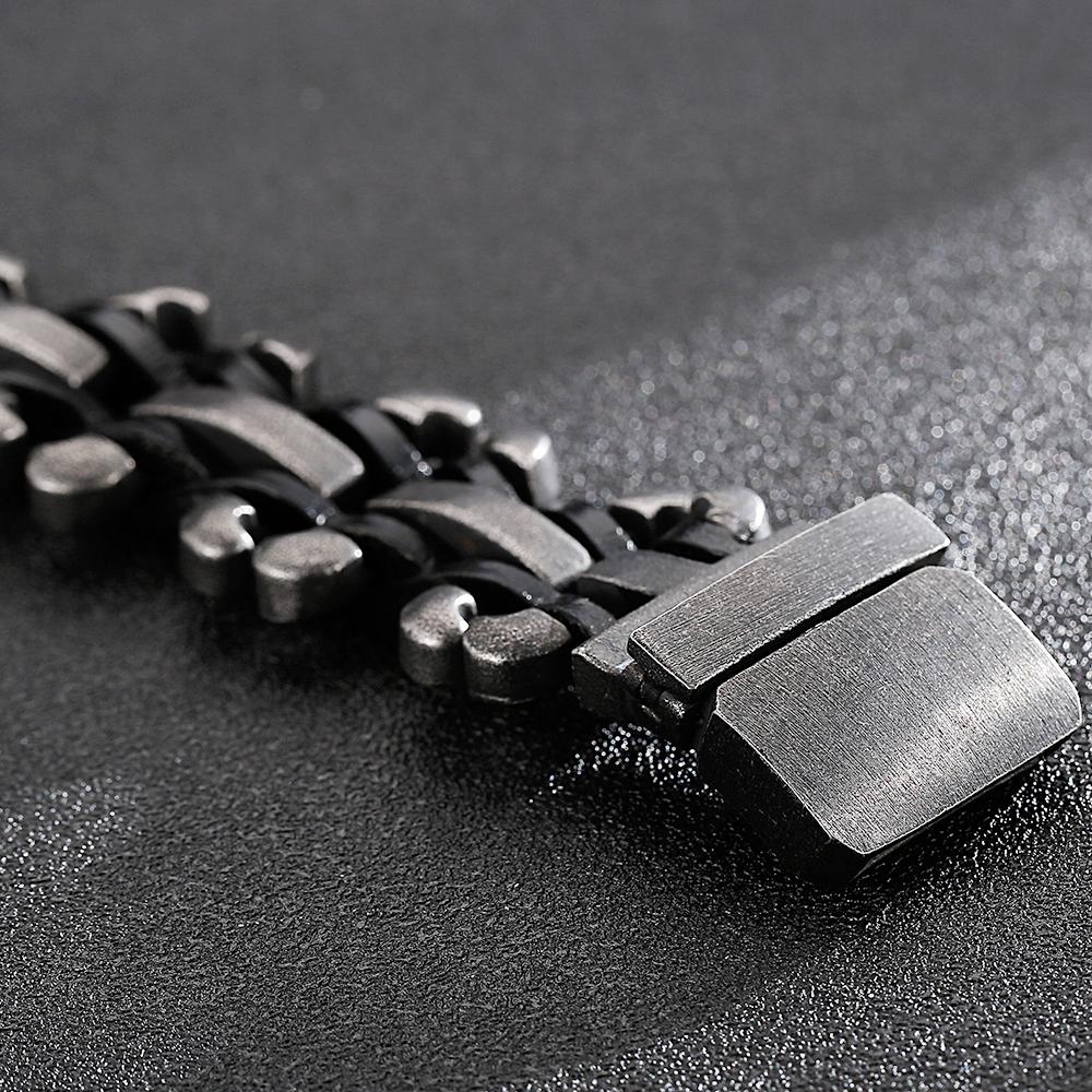 Men's Leather Bracelet Gothic 30MM Width Chain Bracelet With Belt Buckle Hip Hop Stainless Steel Wristband Adjustable Wrap Cuff Bangle