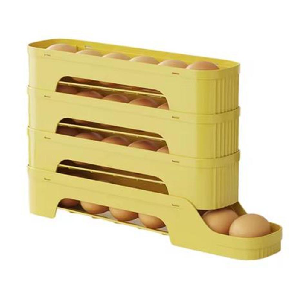 Large Capacity Auto Rolling Egg Organizer Plastic Egg Storage Box Portable Egg Roller Rack  Kitchen