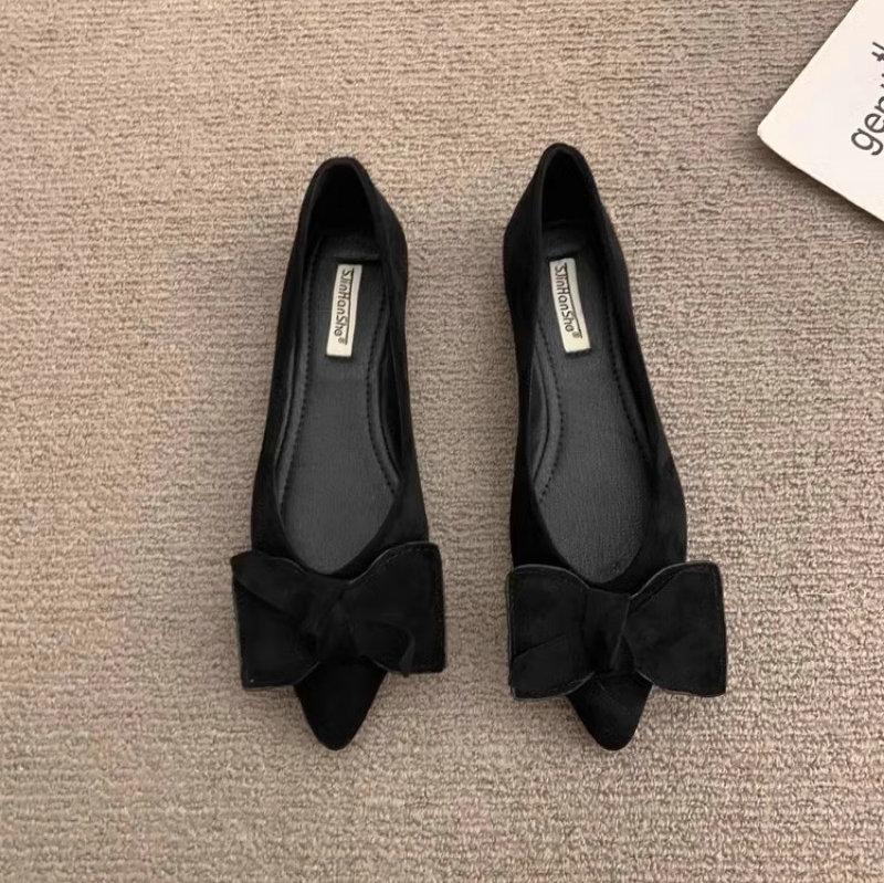 Fashion Flat Shoes for Women Spring and Autumn New Mary Jane Shoes Black Bow Flat Pointed Toe Plus Size 42 43 44 Women Shoes Ladies