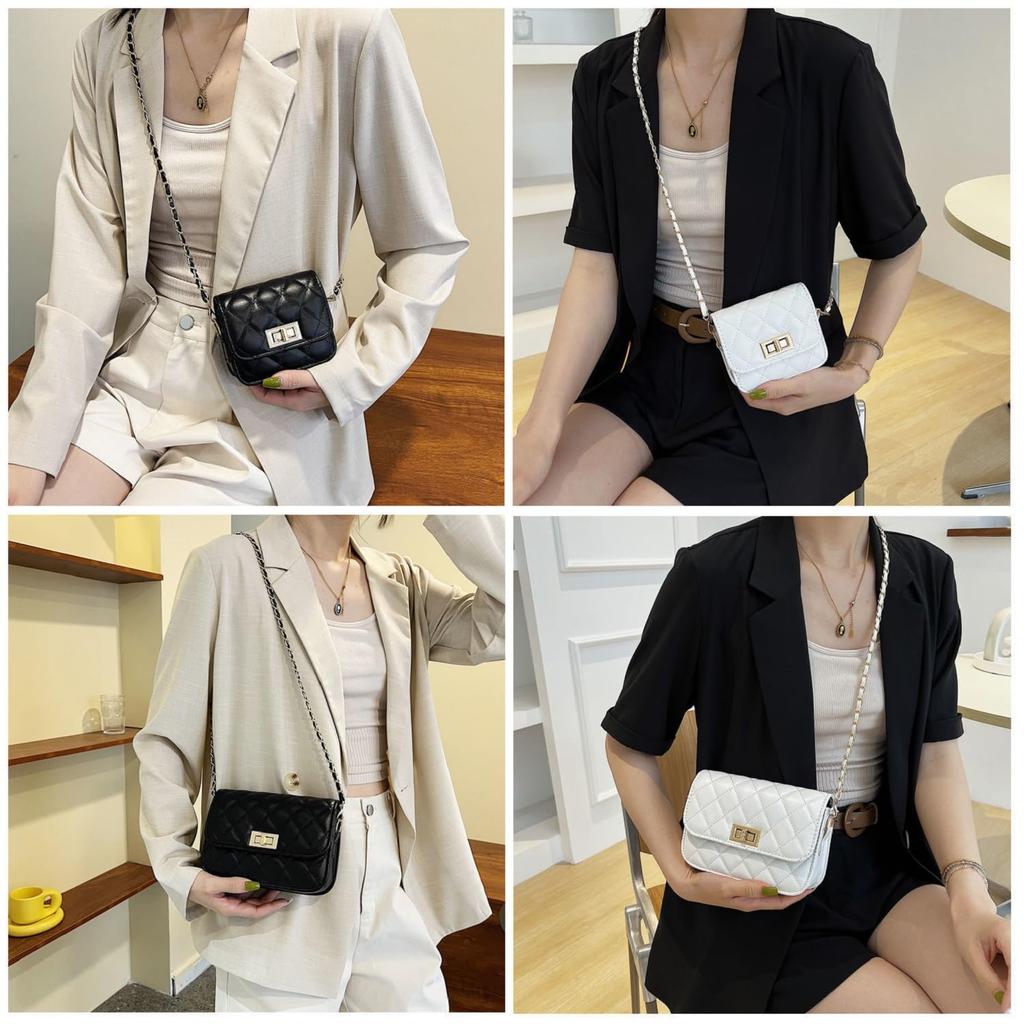 Brighttrust Women's Mini Compact Shoulder Bag, Crossbody, PU Leather with Small Chain (White, Large)