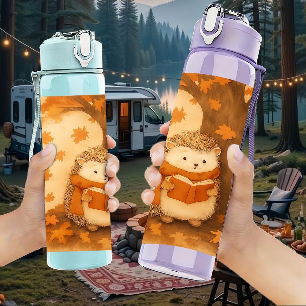 1PC Squirrel Autumn Fall Scene Print 750ml Color Plastic Sports Water Bottle Leakproof Flip Straw Lid Suitable for Sports Office Home Use