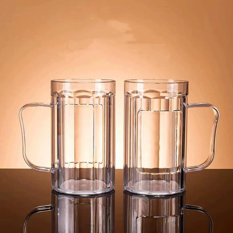 Transparent Shatterproof Beer Mug Food Grade Acrylic Plastic Cup for Milk Cold Drinks Party Home Bar Gift