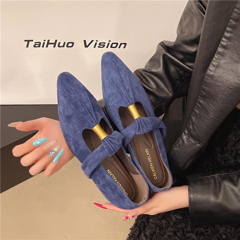 2025 Spring and Autumn New French Shallow Mouth Inner Increase Retro Mary Jane Shoes Women's Flat Single Shoes One Word with Ballet Shoes
