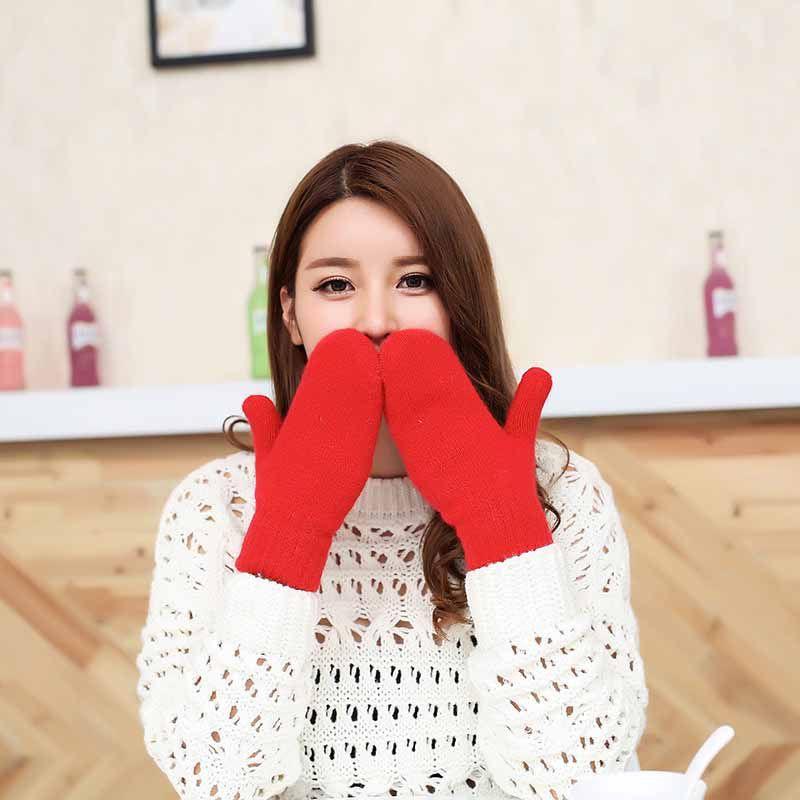 Elegante Liebliche Damen Winter Strick Dickere Faux Kaschmir Warme Fingerlose Handschuhe