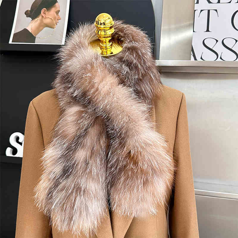 Real Fox Fur Woven Scarf Winter Thick And Warm Natural Fur Collar Scarfves Fashion Furry Fur Scarf Outdoor Keep Warm Fur Shawl