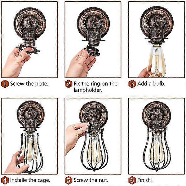 2-Pack Industrial Wall Light E27 Shade Cage Pendant Lamp Vintage Ceiling Light Indoor