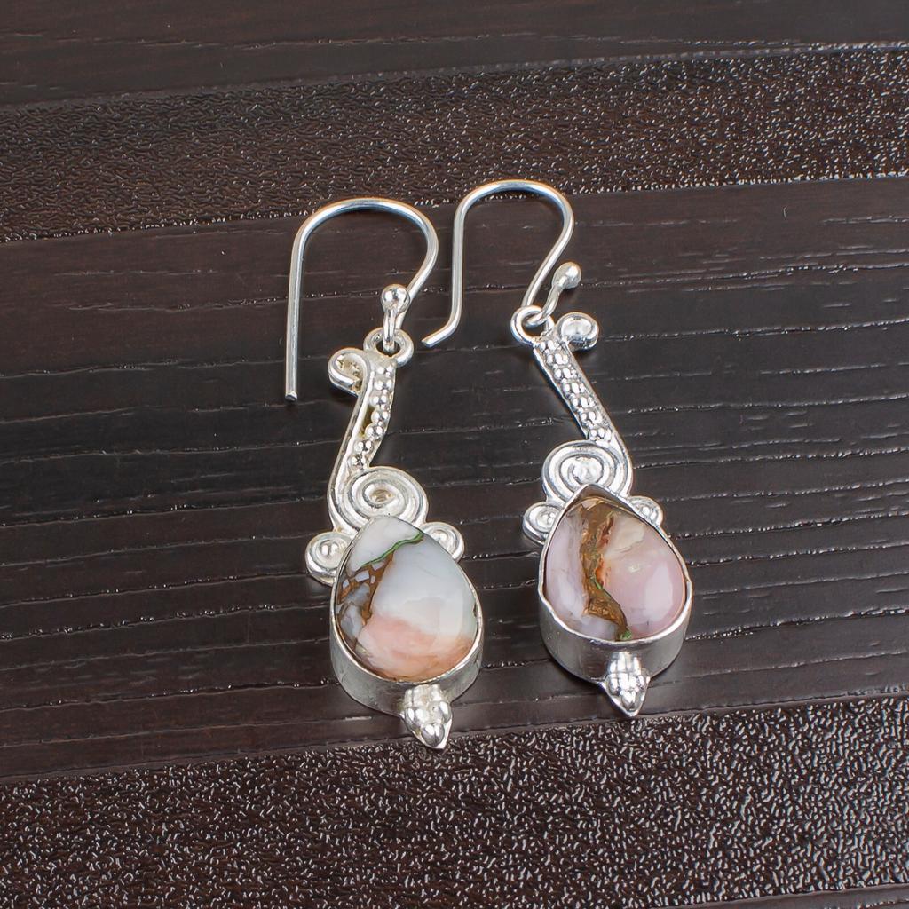 Authantic Pink Opal Copper Gemstone 925 Sterling Silver Lovely  Jewelry Earrings EE-37-36