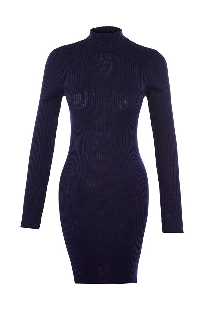 Women's Dress New Season Fashion Anthracite Mini Knitwear Dress with Accessory Detail