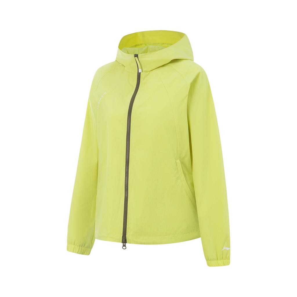 Li-Ning Comfortable Casual Minimalist Solid Color Sports Hooded Zipper Windbreaker Women Outerwear Yellow Fluorescent-Green AFDVE68-9