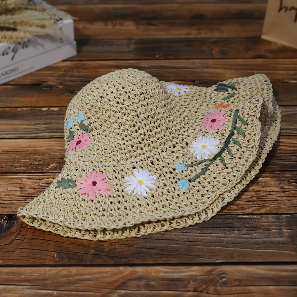 Pastoral hollow woven straw hat women's summer big brim beach sun hat seaside vacation shading sun protection hat