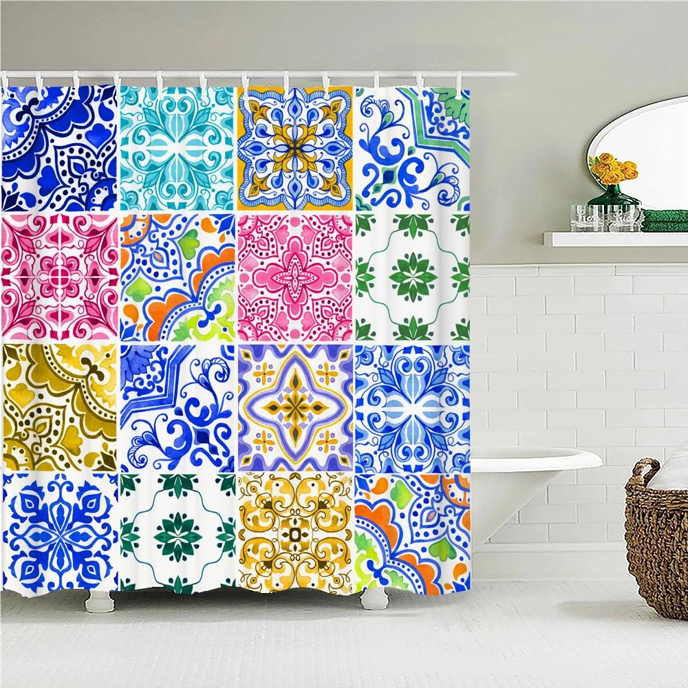 Indian Bohemian Style Shower Curtain Bathroom Waterproof Cloth Printed Mandala Decoration Bath Curtains large 240x180 With Hooks