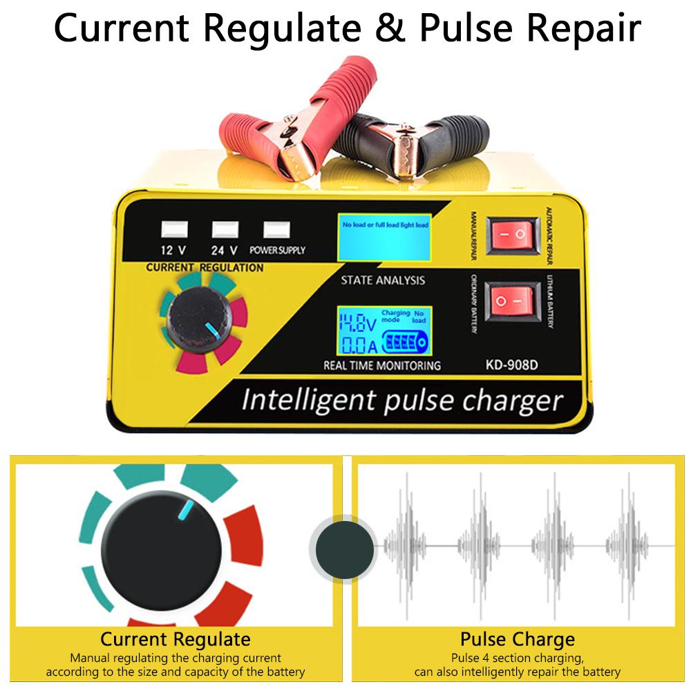 KD908D Car Battery Charger 260W Fully Automatic Pulse Repair 12V/20A 24V/10A for Lithium Lead Acid Batteries Current Regulate