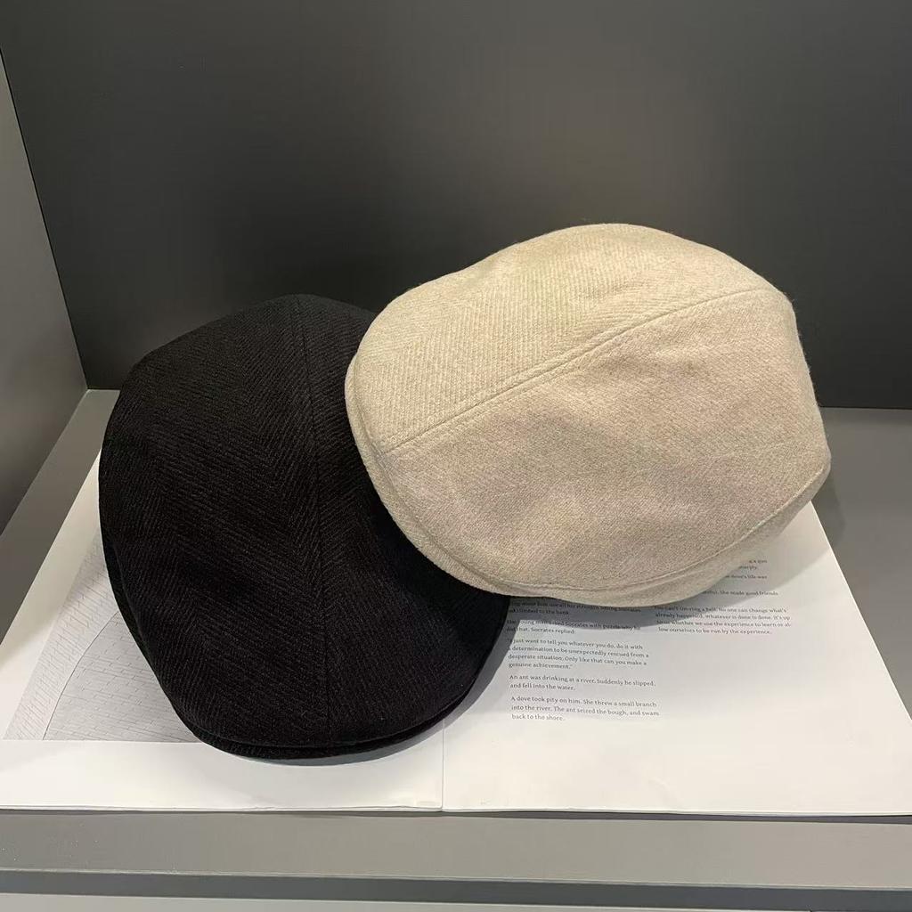 Autumn and Winter New Style Big Head Circumference Showing Face Small Reverse Wearing Beret British Style Retro Newsboy Hat for Men