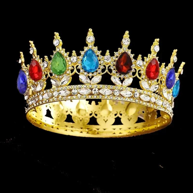 European Princess Queen Tiara Round Baroque Pageant Crowns Crystal Full Crown King Tiaras Bridal Wedding Hair Accessories