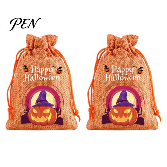 Reusable Gift Packaging 2Pcs Halloween Pumpkin Drawstring Bags for Candy Treats, Retro Burlap Small Storage Candies Trick or Treat Bags, Portable