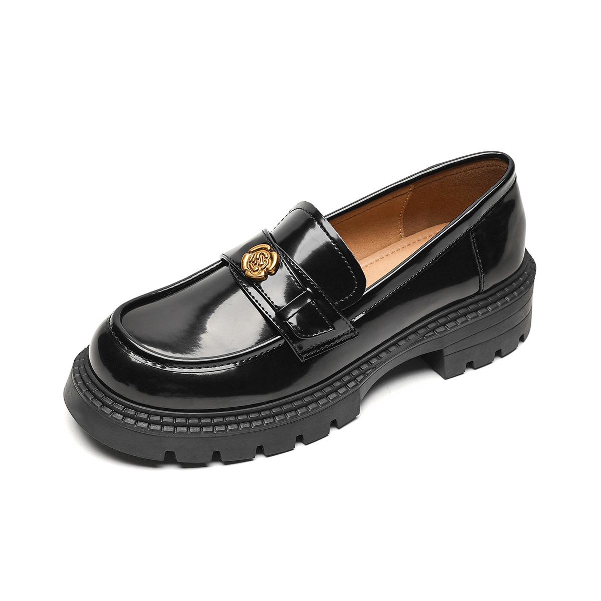 

Weiwei Girl Черные винтажные лоферы на массивном каблуке - Женские туфли из мягкой кожи на толстой подошве 43