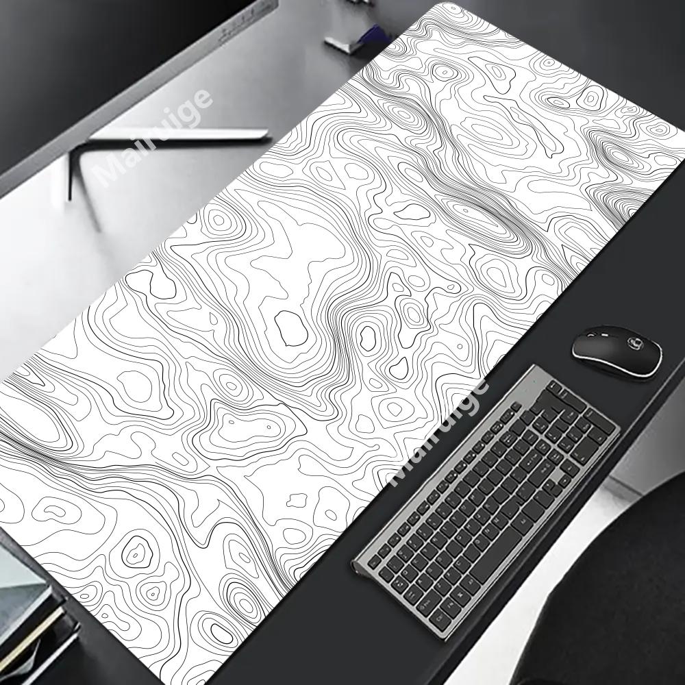Esports Gamer Mouse Pad Topographic Mousepad White Black Control Strata Liquid Mausepad Gaming Keyboard Accessories Desk Mat XXL