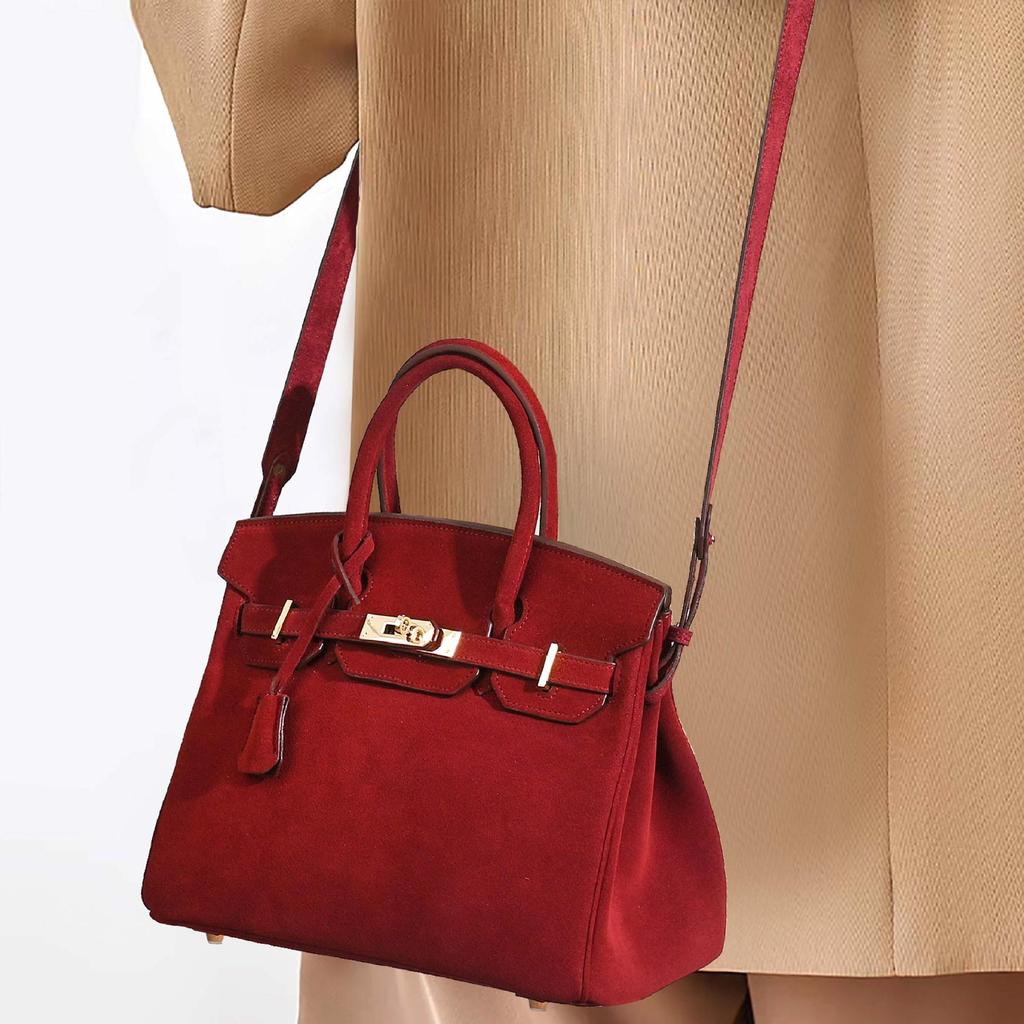 2025 Herbst/Winter Damen Echtes Leder Rindsleder Wildleder Platin Große Kapazität Schulter- und Umhängetasche