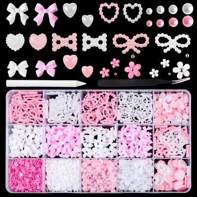 15 Grid Nail Art Resin Bow Streamer Five-Petal Flower Hollow Peach Heart Pearl Set Jewelry