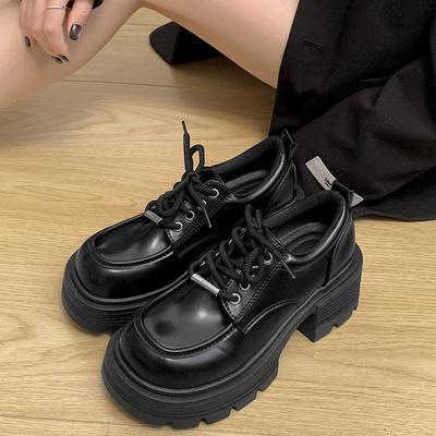 Modny trend czarne brytyjski styl gruba podeszwa platforma małe skórzane buty damskie 2025 nowe wiosna i jesień wszechstronne Mary Jane buty na co dzień