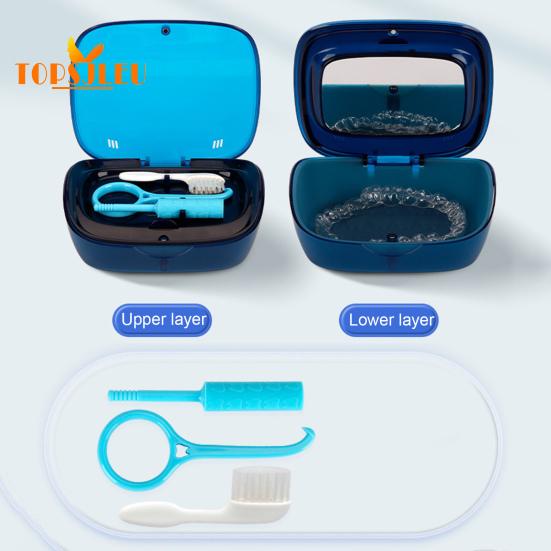 Étui de retenue à Double couche avec outil de retrait de miroir-boîte de rangement pratique pour prothèses dentaires, aligneurs et appareils orthodontiques