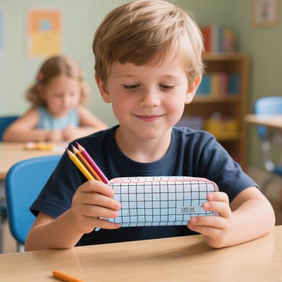 Stort blyantetui lerret sminkepose med glidelås flere rom blyantpung lett blyantorganisator