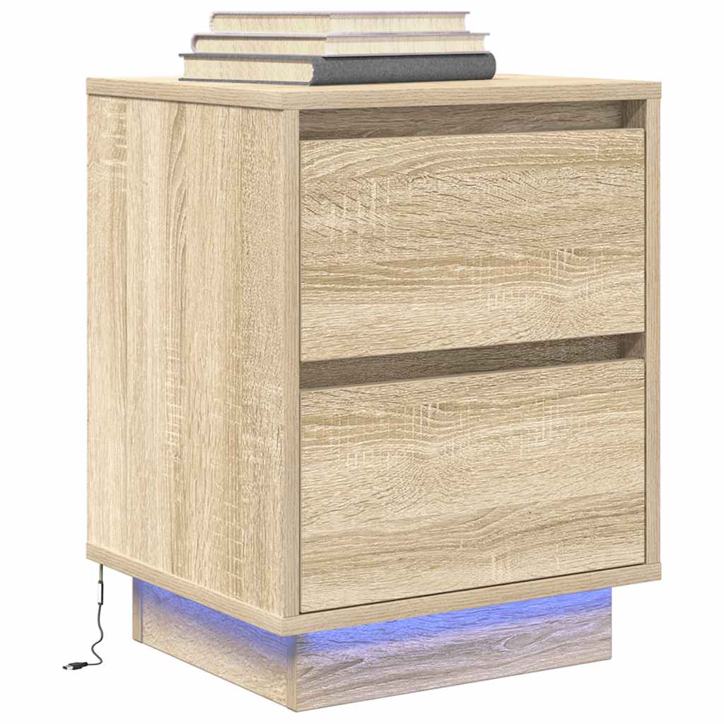 Nightstands with LED Lights 2 Pcs. Sonoma Oak 38x34x50 cm