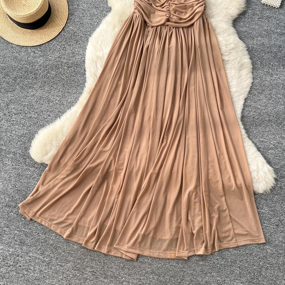 European and American fashion celebrity temperament neck dress women's clothing design irregular folds slim and thin beach dress