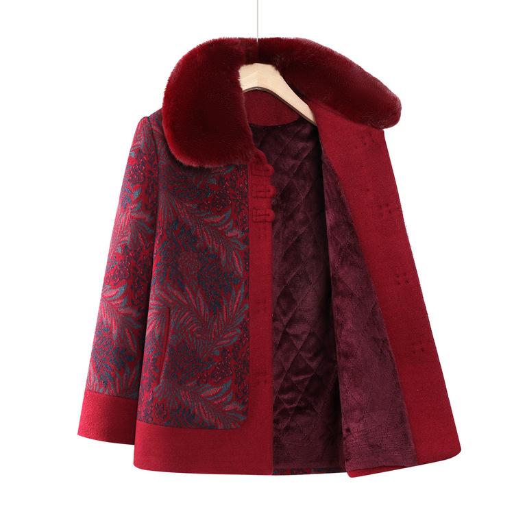 Grandma's Autumn and Winter Jacket Middle-aged and Elderly Women's Clothing New Chinese Style Festive Top Plus Velvet Old Lady's Hair