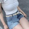 Adjust Pin Buckle Waist Belt Women Weaving Belt French Style Braided Belt Thin Waistband Vacation Dress Waist Rope