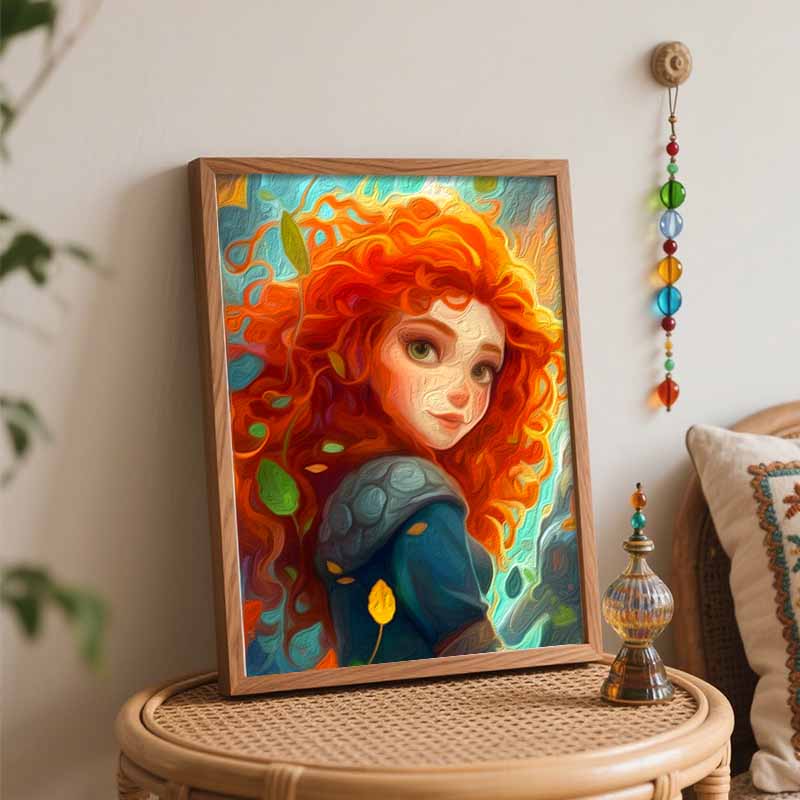 Disney Oil Painting DIY Digital Painting Merida Princess Red Curly Hair Nature Portrait Wall Art for Living Room and Entryway.