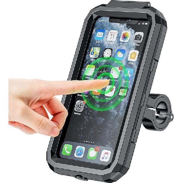Kewig Bike Phone Mount Waterproof, Motorcycle Phone Mount with Aluminum Alloy Handlebar Mount Base & Touch-Screen, 360 Rotation Bike Phone Holder L