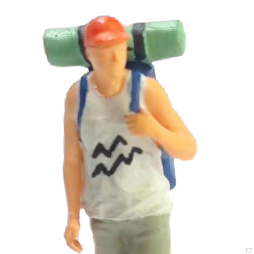1/64 Figure Doll Backpacker Handpainted Resin Mini Travelers Figurines for Fairy Garden Accessory