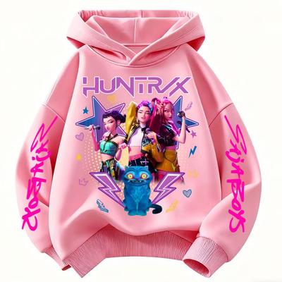 Demonenjager Meisjes Roze Hoodie Streetwear Herfst Schattige Anime Baby Pullover Kinderen Y2K Kawaii T-shirt met Lange Mouwen Casual Kleding