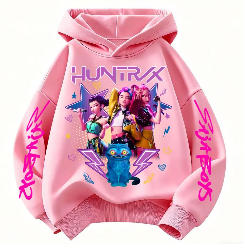 Demon Hunter Print Girl's Hooded Streetwear Autumn Cute Anime Pullover Kids Y2K Kawaii Long Sleeved Clothes