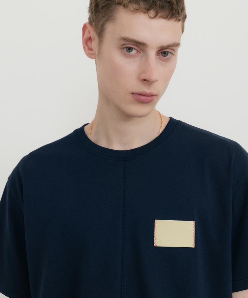 SSIN AND LEE Essential Lemon Leather T-Shirt Navy